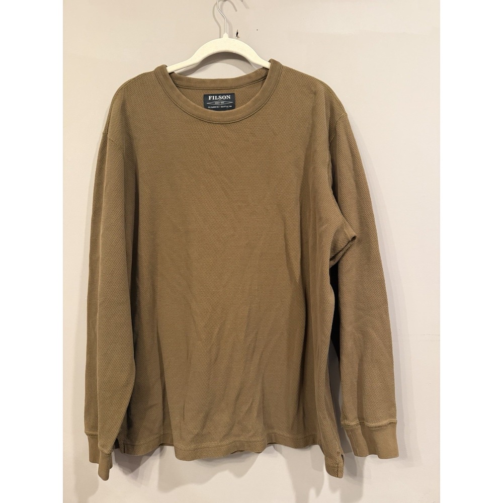 Filson Waffle Knit Thermal Crewneck Shirt Mens XXL Brown Cotton Rugged Outdoor